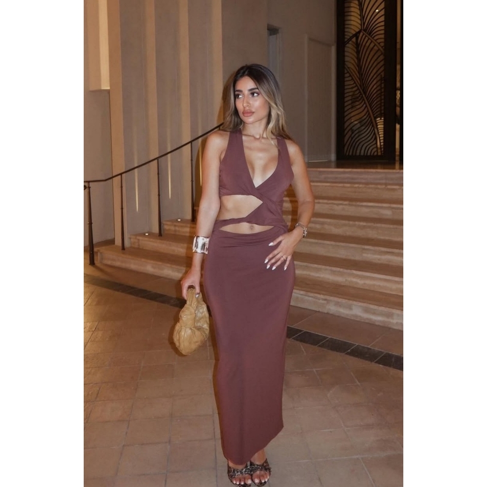 Zara Cut Out Dress Brown - Picture 2 of 14